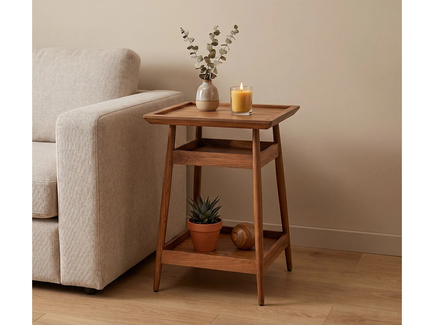 Vente-unique, table d’appoint en bois, photo du marchand